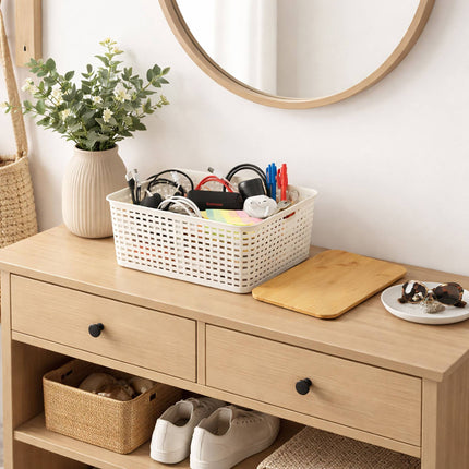 Stackable Storage Box Set with Bamboo Lid, Perforated Design