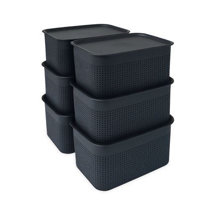 Stackable Storage Boxes, Set Of 6, Lids, Ventilated