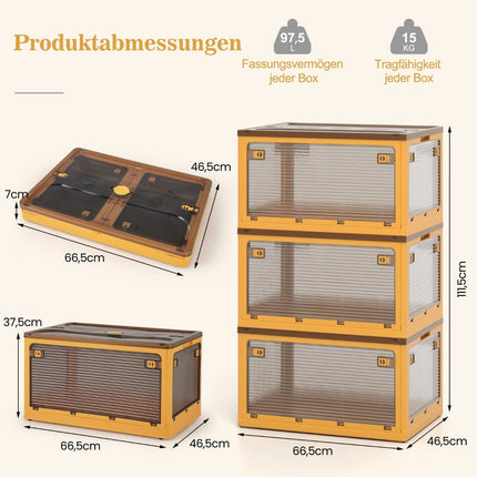 Stackable Storage Boxes with Lids and Wheels, 292L Capacity