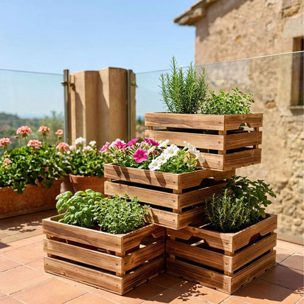 Stackable Vintage Pine Crates, Set of 3, 25x40x30 cm