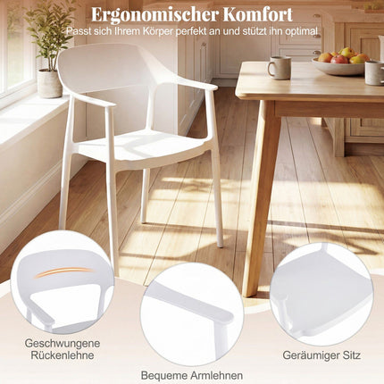 Stackable White Dining Chairs Set of 4, 150kg Capacity