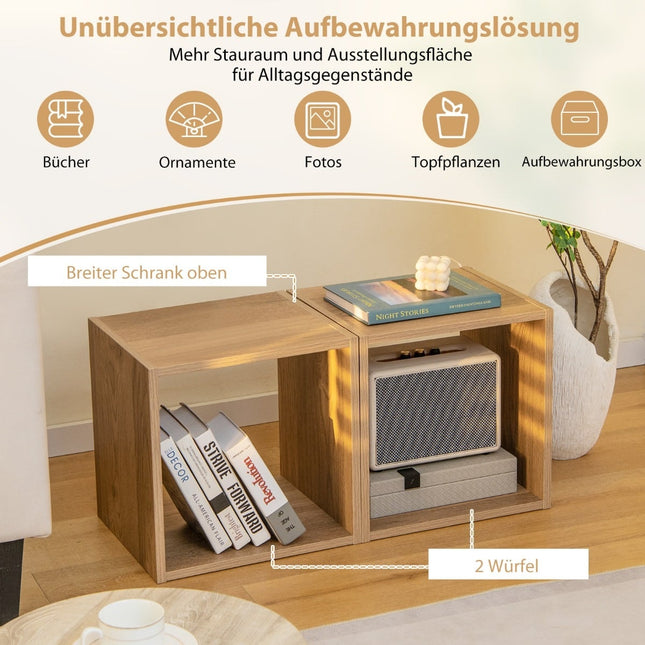 Stapelbare houten kubusplanken, set van 2, open opbergruimte