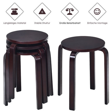 Stackable Wooden Stools Set of 4, Birch Wood, Brown