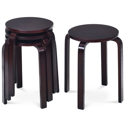 Stackable Wooden Stools Set of 4, Birch Wood, Brown