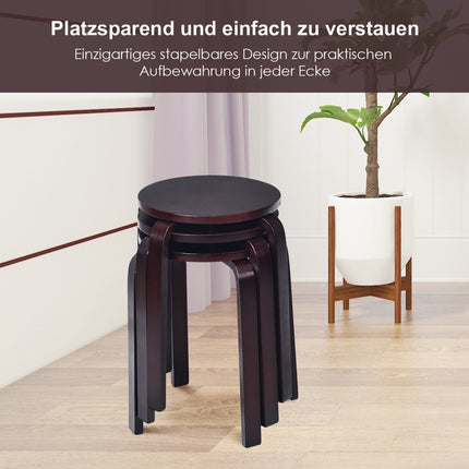Stackable Wooden Stools Set of 4, Birch Wood, Brown
