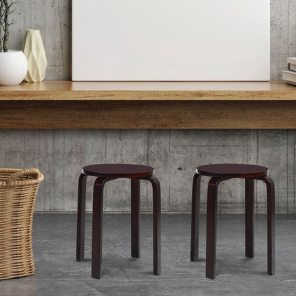 Stackable Wooden Stools Set of 4, Birch Wood, Brown