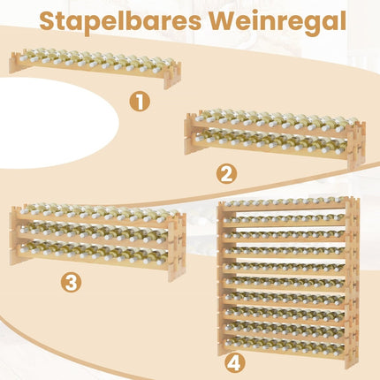 Stackable Wooden Wine Rack for 120 Bottles, 10-Tier