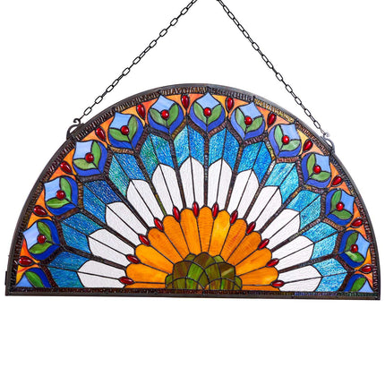 Stained Glass Window Panel, 913 x 465 mm, Hanging Chain