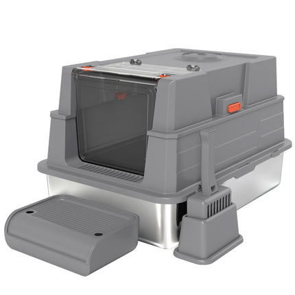Stainless Steel Cat Litter Box, 130L Flip Lid, High Sides