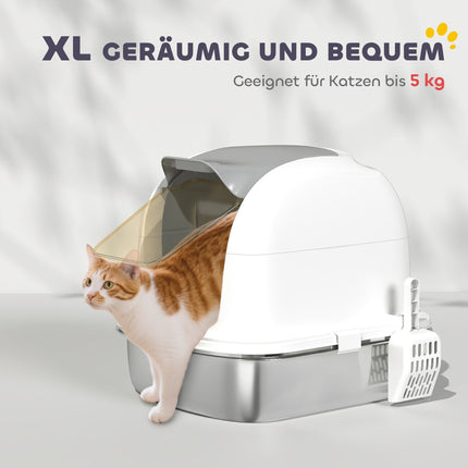 Stainless Steel Cat Litter Box with Lid, Scoop, 52x41x42 cm