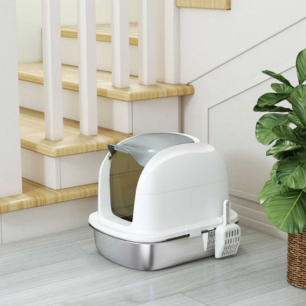 Stainless Steel Cat Litter Box with Lid, Scoop, 52x41x42 cm