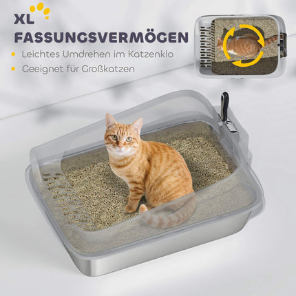 Stainless Steel Cat Litter Box with Scoop, High Sides, XL