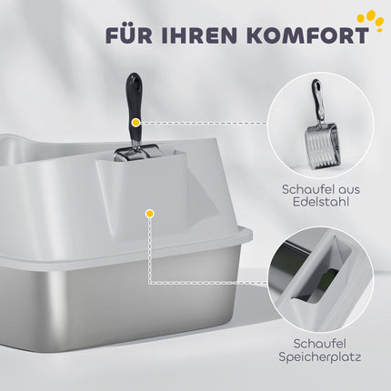 Stainless Steel Cat Litter Box with Scoop, High Sides, XXL
