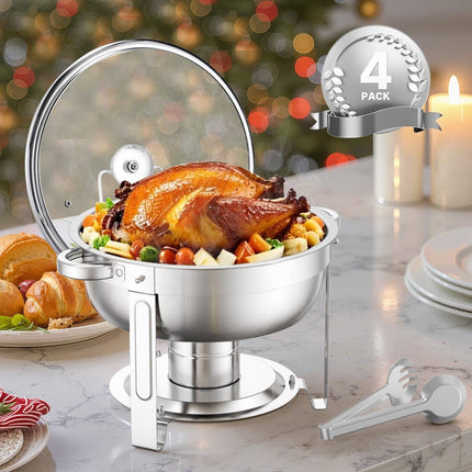 Stainless Steel Chafing Dish Set, 4-Pack 5 Qt, Glass Lid