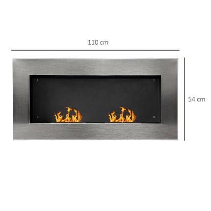Stainless steel Wall-mounted Bioethanol Fireplace 110x54x14 Cm