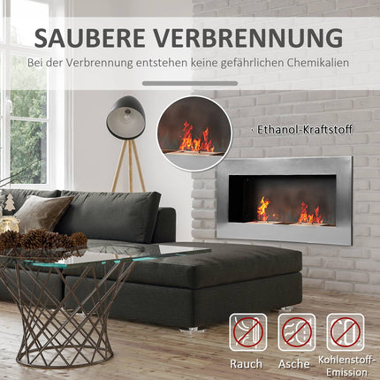 Stainless steel Wall-mounted Bioethanol Fireplace 110x54x14 Cm