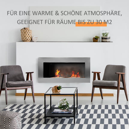 Stainless steel Wall-mounted Bioethanol Fireplace 110x54x14 Cm
