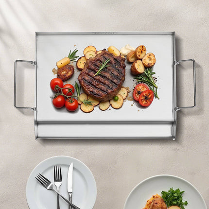 Stainless Steel Griddle Plate 17x13, Removable Handles