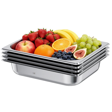 Stainless Steel Hotel Pans, 1/2 Size, 2.5 in Deep, 4-Pack