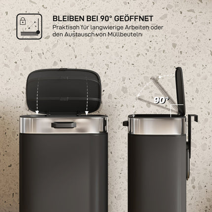 Stainless Steel Kitchen Trash Can, Removable Inner Bin, Black