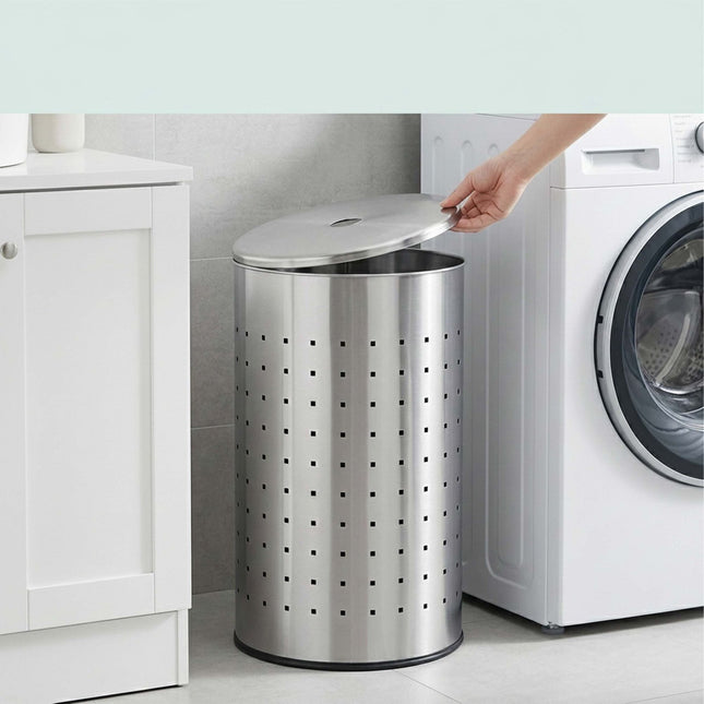 Stainless Steel Laundry Bin with Lid, 42 Liters