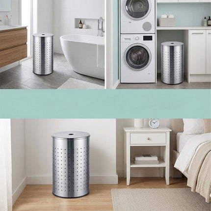 Stainless Steel Laundry Bin with Lid, 42 Liters