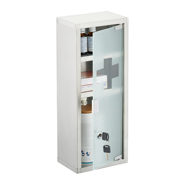 Stainless Steel Medicine Cabinet with Lock, 3 Compartments