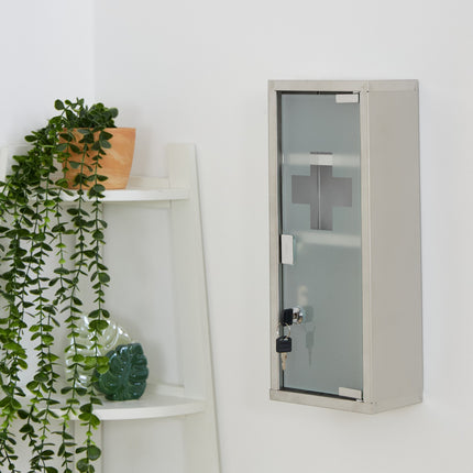 Stainless Steel Medicine Cabinet with Lock, 3 Compartments