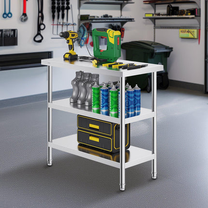 Stainless Steel Prep Table, 18 x 36 in, 3-Tier
