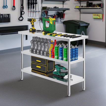 Stainless Steel Prep Table, 18 x 48 in, 3-Tier