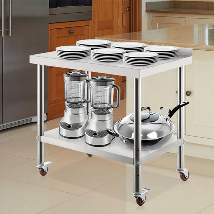 Stainless Steel Prep Table 36 x 24, Backsplash, Casters