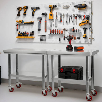 Stainless Steel Prep Table 60 x 90 cm, Wheels, Shelf