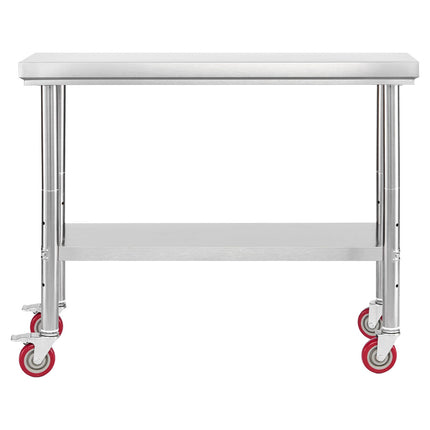 Stainless Steel Prep Table 60 x 90 cm, Wheels, Shelf