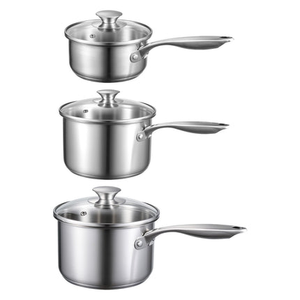 Stainless Steel Saucepan Set, 3-Piece, Glass Lids