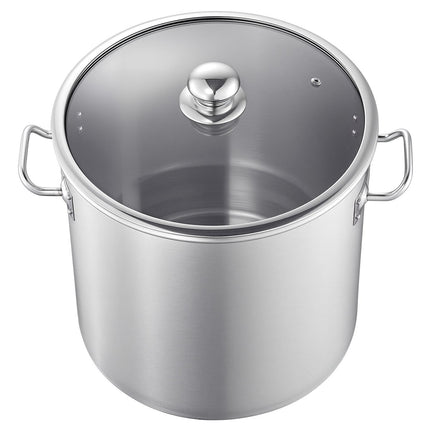 Stainless Steel Stock Pot 21 Qt with Glass Lid, Induction