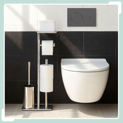 Stainless Steel Toilet Stand with Shelf and Brush