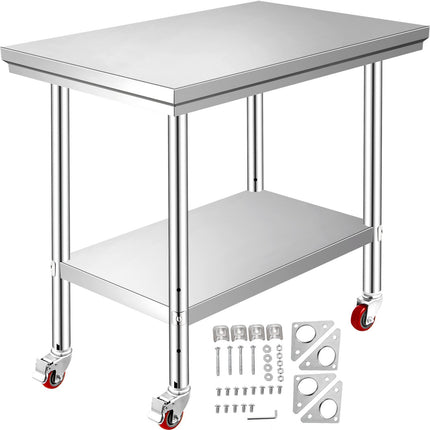 Stainless Steel Work Table 12x24x34, Wheels, 700 Lb Load