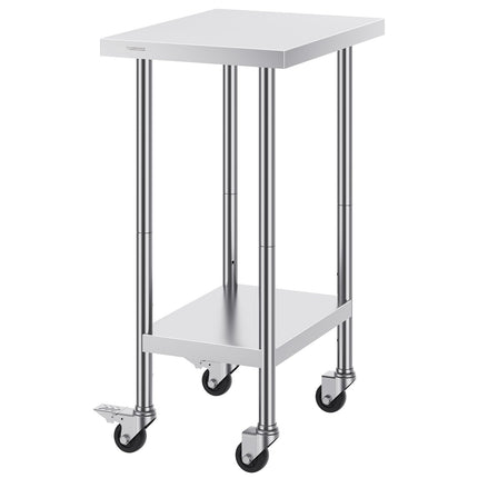 Stainless Steel Work Table 24 x 18 in, Wheels, 3-Level Adjustable