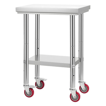 Stainless Steel Work Table 24 x 18 in, Wheels, Adjustable Shelf