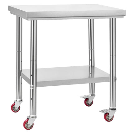 Stainless Steel Work Table 24 x 30 in, Wheels, Shelf