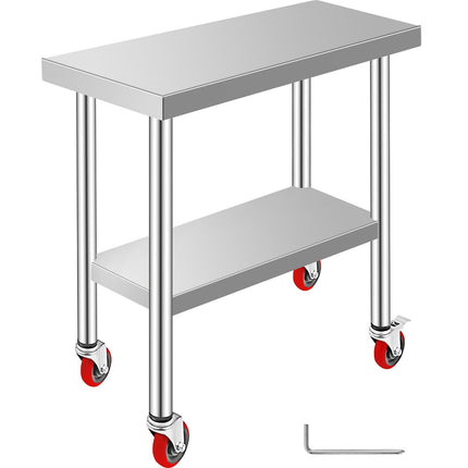 Stainless Steel Work Table 30x12x34, Wheels, 700 lb Load