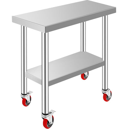 Stainless Steel Work Table 30x12x34, Wheels, 700 lb Load