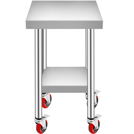 Stainless Steel Work Table 30x12x34, Wheels, 700 lb Load