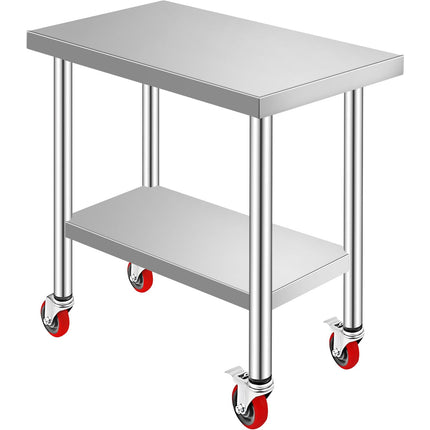 Stainless Steel Work Table 30x18 In, Wheels, 700 Lb