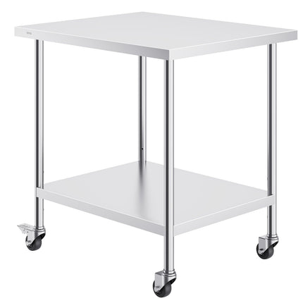 Stainless Steel Work Table 30 x 18 x 38 in, Wheels, Adjustable Shelf