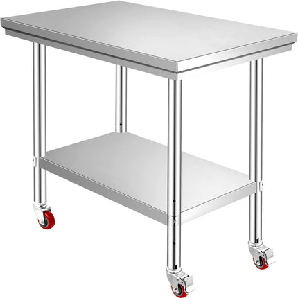 Stainless Steel Work Table 30x24x33in, Wheels, 700lb