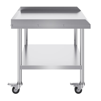 Stainless Steel Work Table 30 x 36 In, Casters, Backsplash