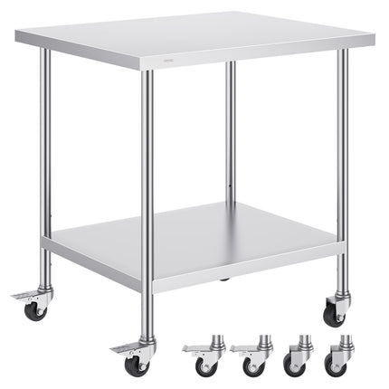 Stainless Steel Work Table 30x36x38, Adjustable Shelf, Wheels