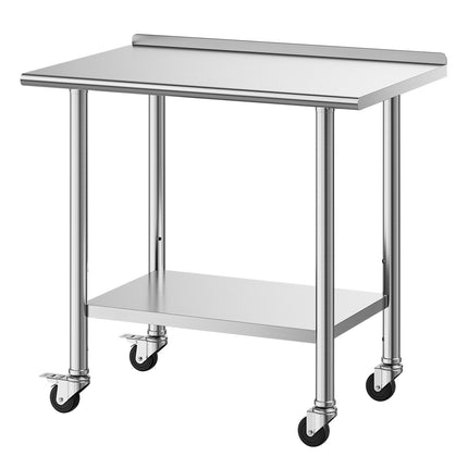 Stainless Steel Work Table 36x24 in, Wheels, Backsplash