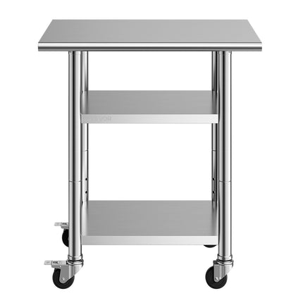 Stainless Steel Work Table 61x76 cm, 2 Shelves, Wheels